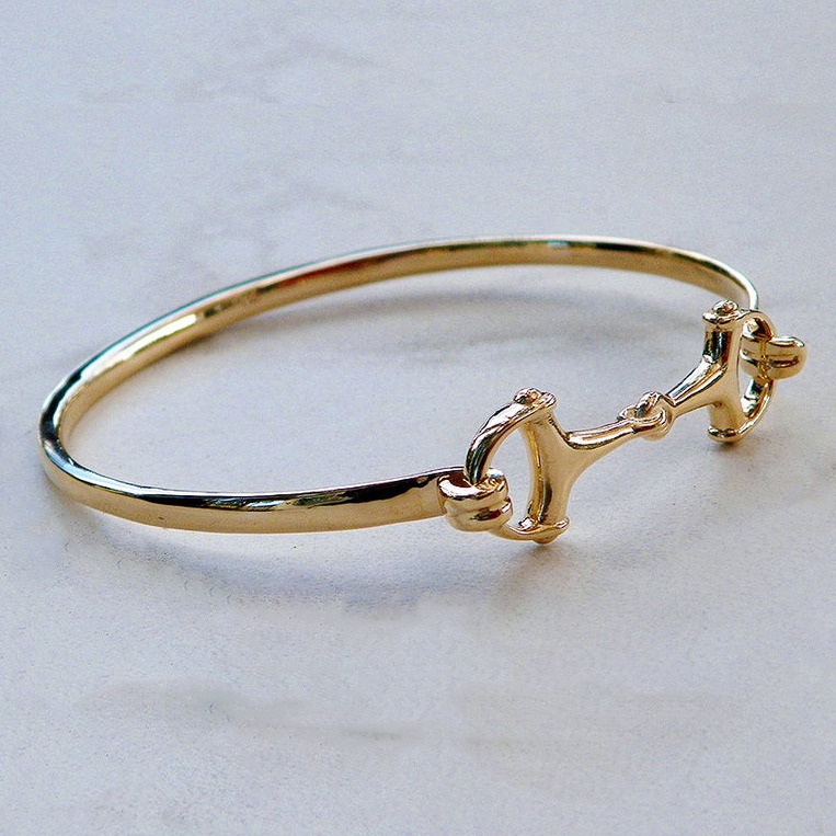 18 kt real solid yellow gold horse snaffle bit men's bangle bracelet - Image 4
