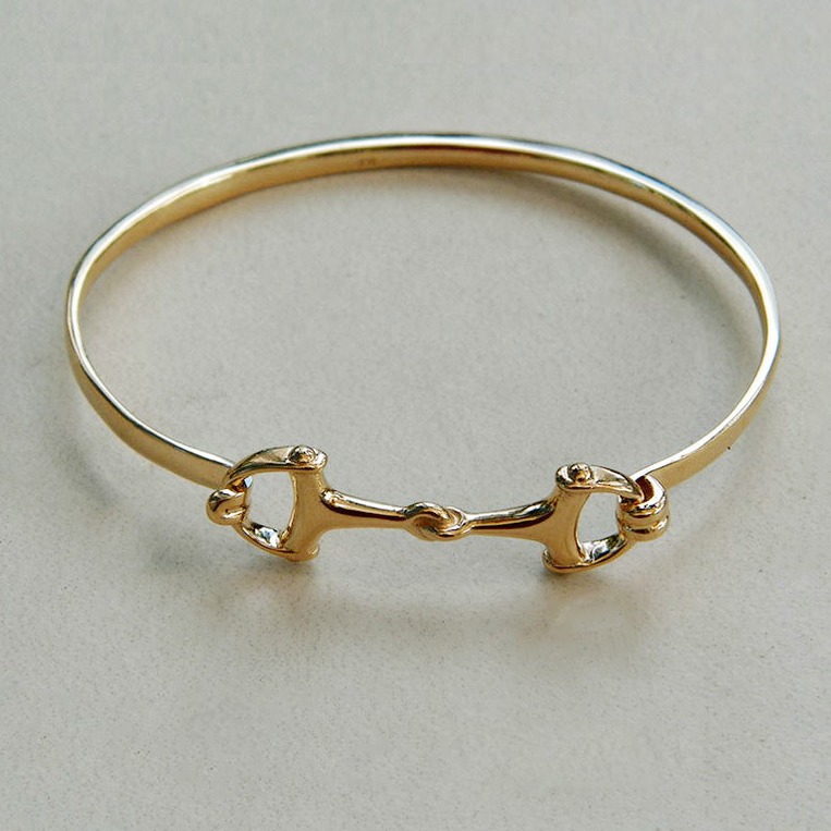 18 kt real solid yellow gold horse snaffle bit men's bangle bracelet - Image 3