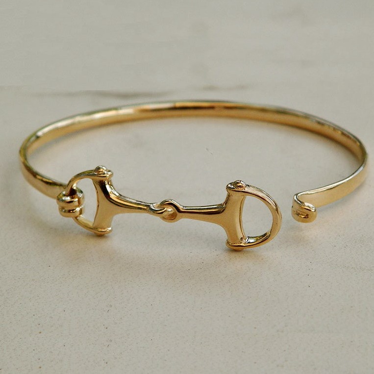 18 kt real solid yellow gold horse snaffle bit men's bangle bracelet - Image 2