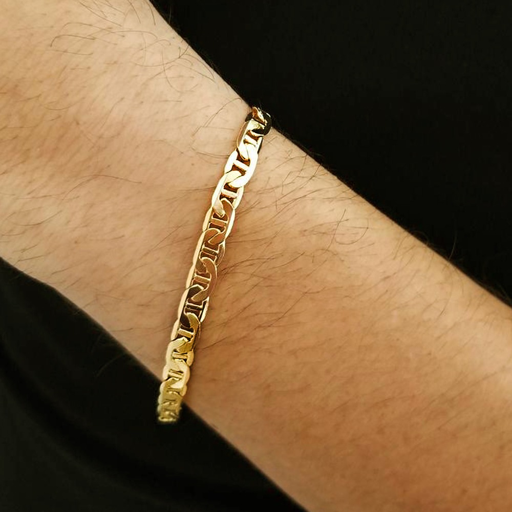 18 k hallmark real solid yellow gold stacking chain men's bracelet