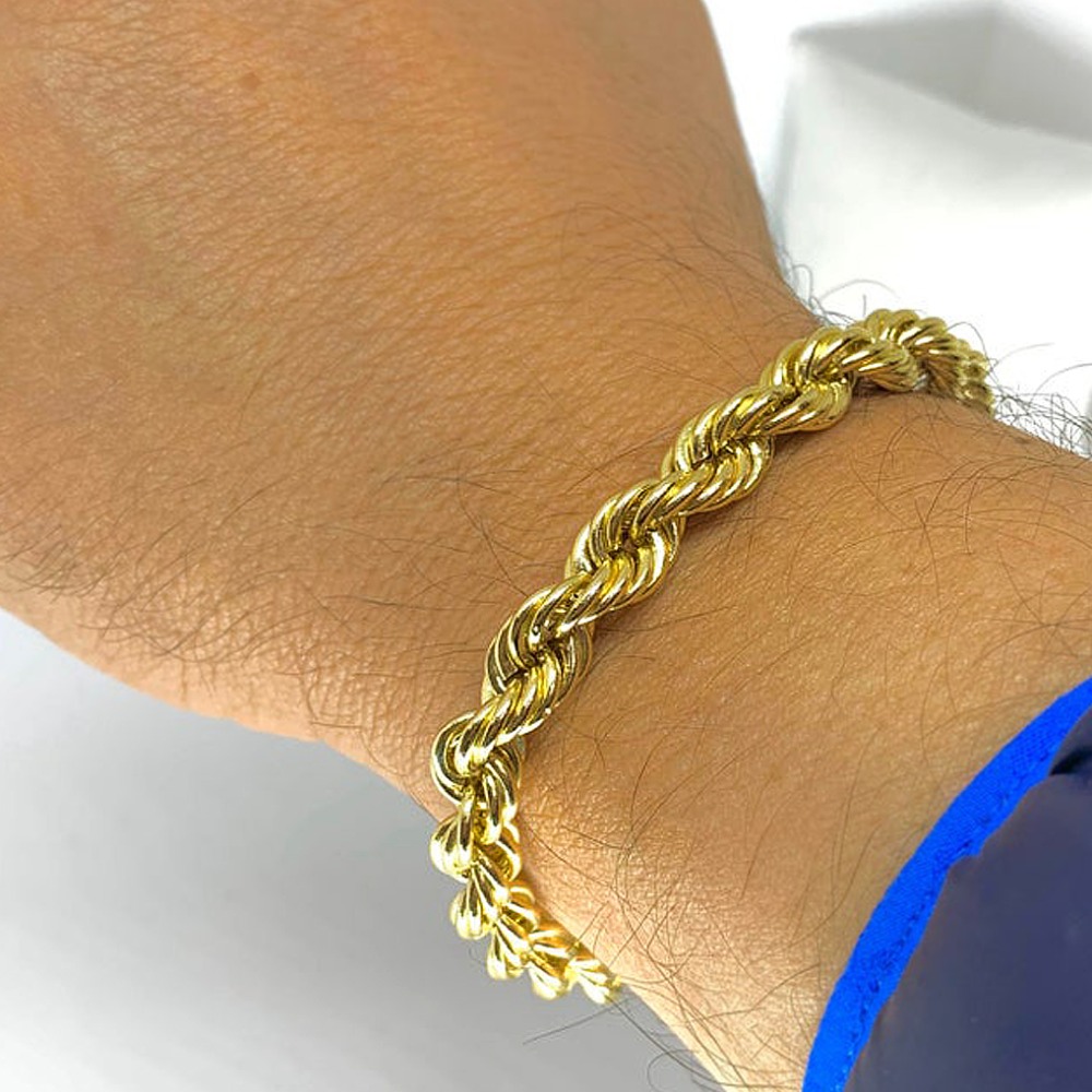18 kt hallmark real yellow gold rope chain men's bracelet 15g