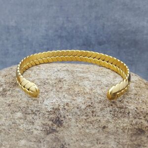 18 kt hallmark real solid yellow gold trenza unisex cuff bracelet