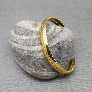 18 kt hallmark real solid yellow gold trenza unisex cuff bracelet