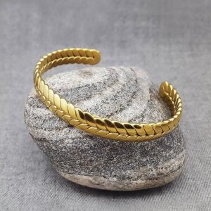 18 kt hallmark real solid yellow gold trenza unisex cuff bracelet
