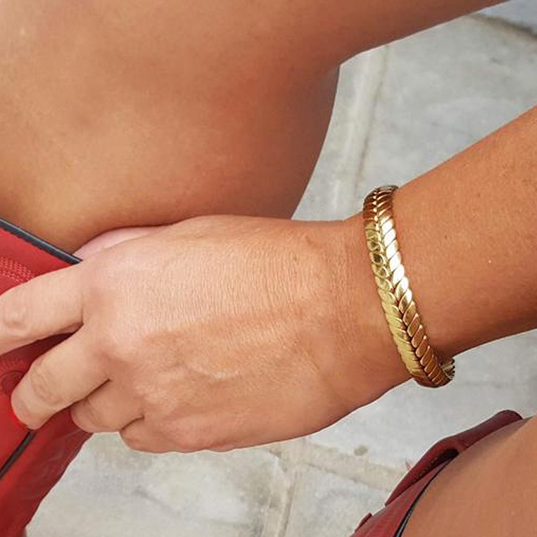 18 kt hallmark real solid yellow gold trenza unisex cuff bracelet