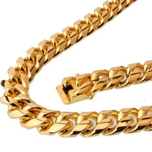 18 kt real solid yellow gold miami cuban link chain men's bracelet