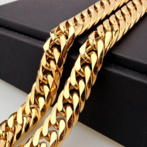 18 kt real solid yellow gold miami cuban link chain men's bracelet