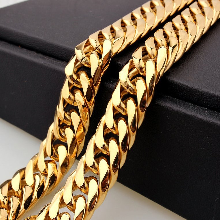 18 kt real solid yellow gold miami cuban link chain men's bracelet - Image 4