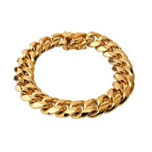 18 kt real solid yellow gold miami cuban link chain men's bracelet