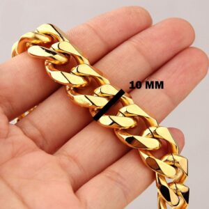 18 kt real solid yellow gold miami cuban link chain men's bracelet
