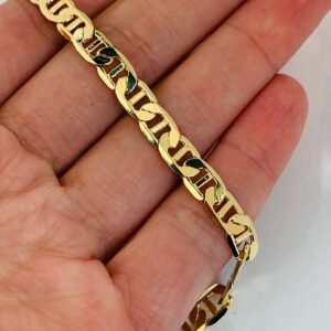 18 kt real solid yellow gold mariner link chain men's bracelet