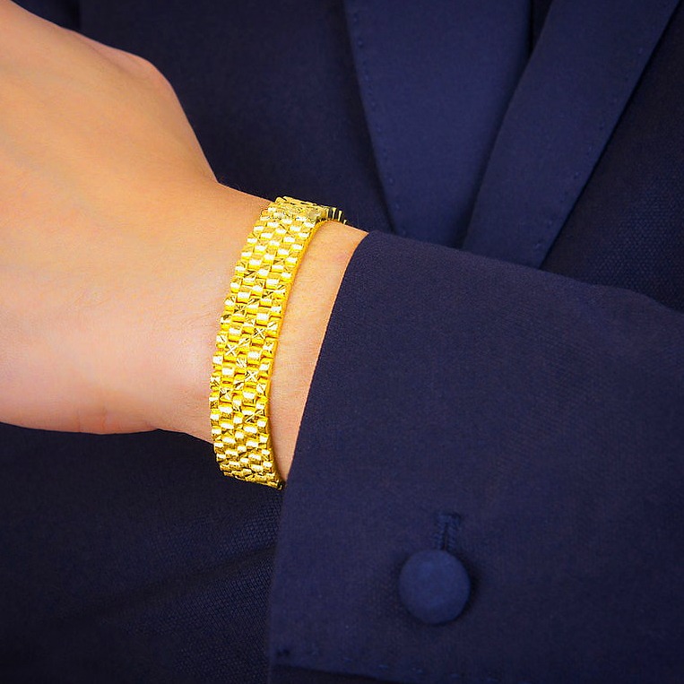 22 kt hallmark real solid yellow gold chain mesh men's bracelet