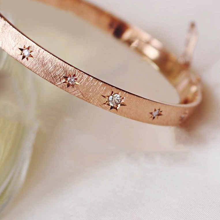 14 kt hallmark rose gold wish stars matte sunburst bangle bracelet - Image 5