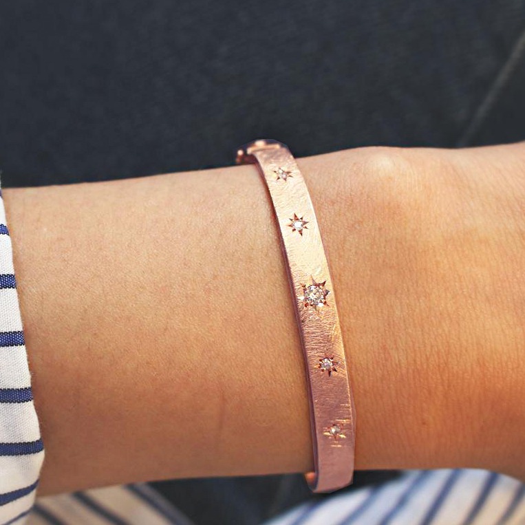 14 kt hallmark rose gold wish stars matte sunburst bangle bracelet