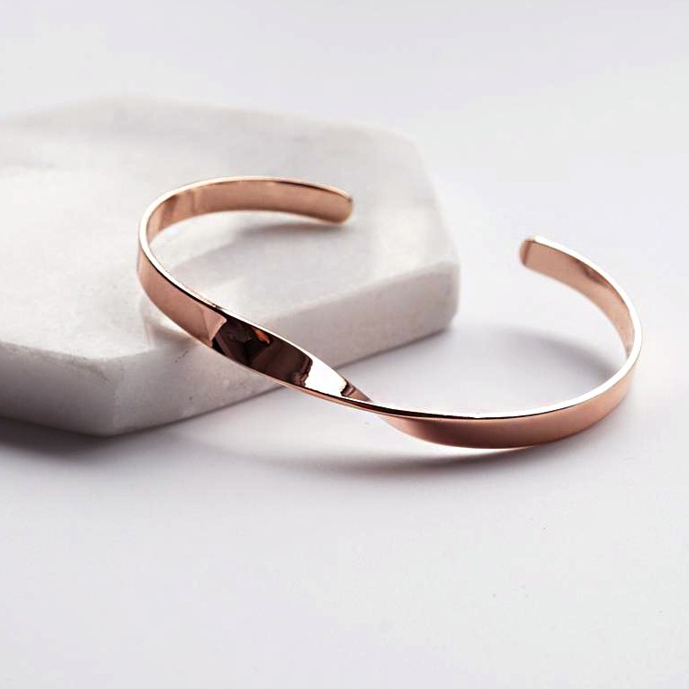 14 kt real solid rose gold ribbon twist cuff bangle bracelet