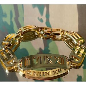 18 kt yellow gold roman designer link men's bracelet 13 mm