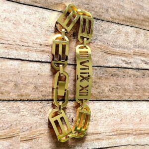 18 kt yellow gold roman designer link men's bracelet 13 mm