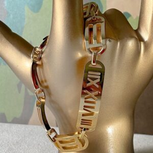18 kt yellow gold roman designer link men's bracelet 13 mm