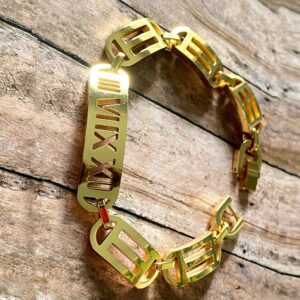18 kt yellow gold roman designer link men's bracelet 13 mm