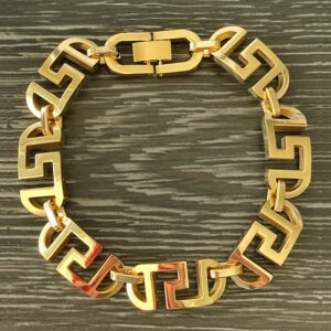 18 kt yellow gold roman designer link men's bracelet 12.5 mm