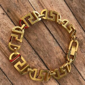 18 kt yellow gold roman designer link men's bracelet 12.5 mm