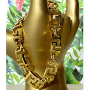 18 kt yellow gold roman designer link men's bracelet 12.5 mm