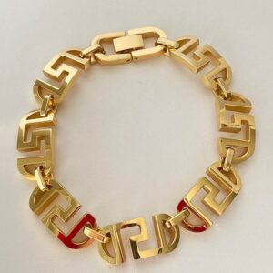 18 kt yellow gold roman designer link men's bracelet 12.5 mm