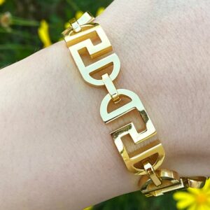 18 kt yellow gold roman designer link men's bracelet 12.5 mm