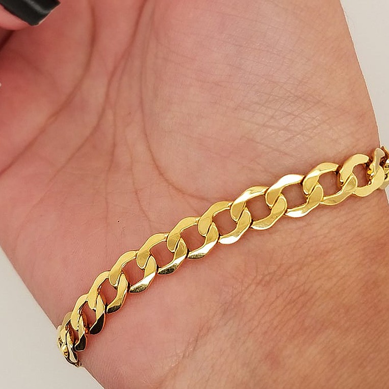 18 kt yellow gold cuban link men's bracelet 6.5 mm