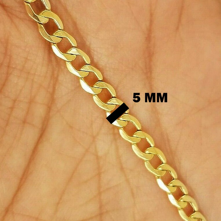 18 kt real solid yellow gold cuban link chain men's bracelet 5 mm - Image 4