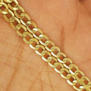 18 kt real solid yellow gold cuban link chain men's bracelet 5 mm