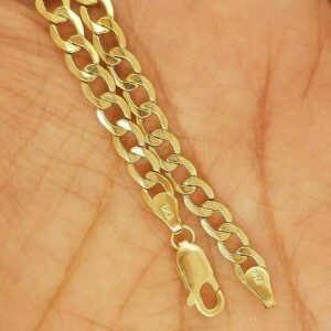 18 kt real solid yellow gold cuban link chain men's bracelet 5 mm