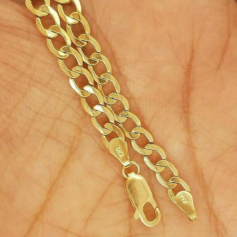 18 kt real solid yellow gold cuban link chain men's bracelet 5 mm - Image 2