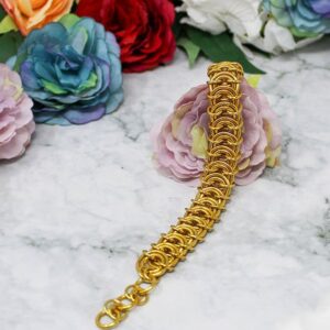 18 kt yellow gold chunky vertebrae chainmaille men's bracelet 15 mm