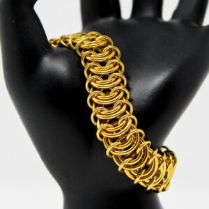 18 kt yellow gold chunky vertebrae chainmaille men's bracelet 15 mm