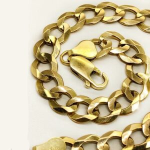 18 kt real solid yellow gold cuban link chain men's bracelet 8 mm