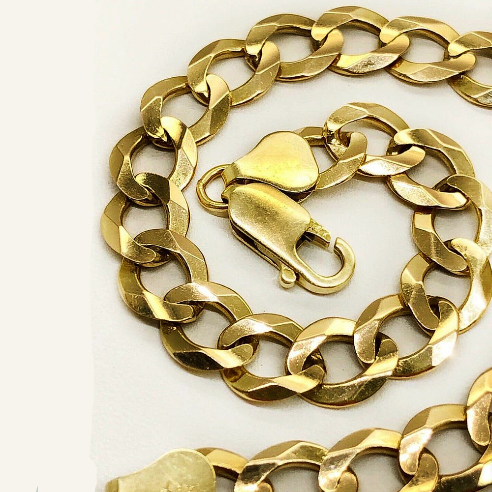 18 kt real solid yellow gold cuban link chain men's bracelet 8 mm - Image 5