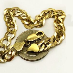 18 kt real solid yellow gold cuban link chain men's bracelet 8 mm