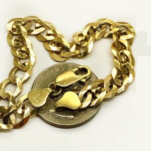 18 kt real solid yellow gold cuban link chain men's bracelet 8 mm