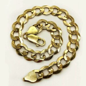 18 kt real solid yellow gold cuban link chain men's bracelet 8 mm