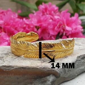 18 kt hallmark real solid yellow gold maxi feather cuff bracelet