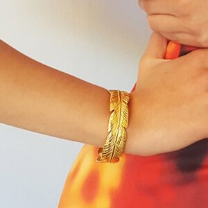 18 kt hallmark real solid yellow gold maxi feather cuff bracelet