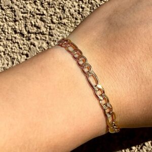 18 kt yellow gold figaro link chain men's bracelet 5 mm