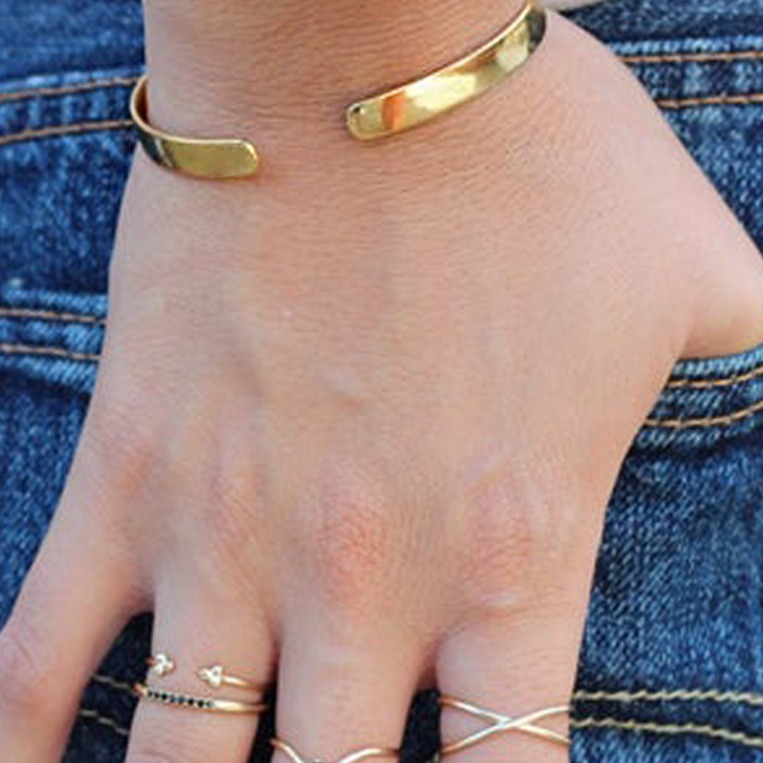 22 kt solid yellow gold open wide boho chic cuff bangle bracelet - Image 5
