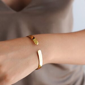 22 kt solid yellow gold open wide boho chic cuff bangle bracelet