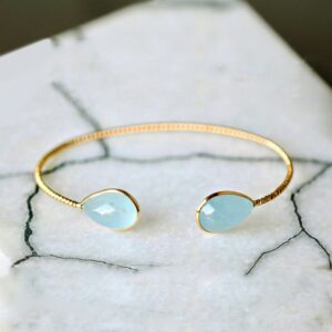 18 kt gold blue aquamarine gemstone stacking cuff bangle bracelet