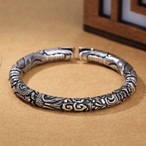 18 kt hallmark real solid white gold sky dragon men's bracelet 9 mm