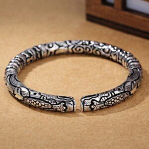 18 kt hallmark real solid white gold sky dragon men's bracelet 9 mm