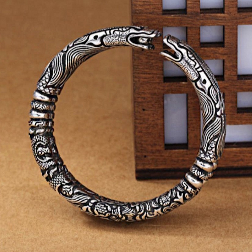 18 kt hallmark real solid white gold sky dragon men's bracelet 9 mm