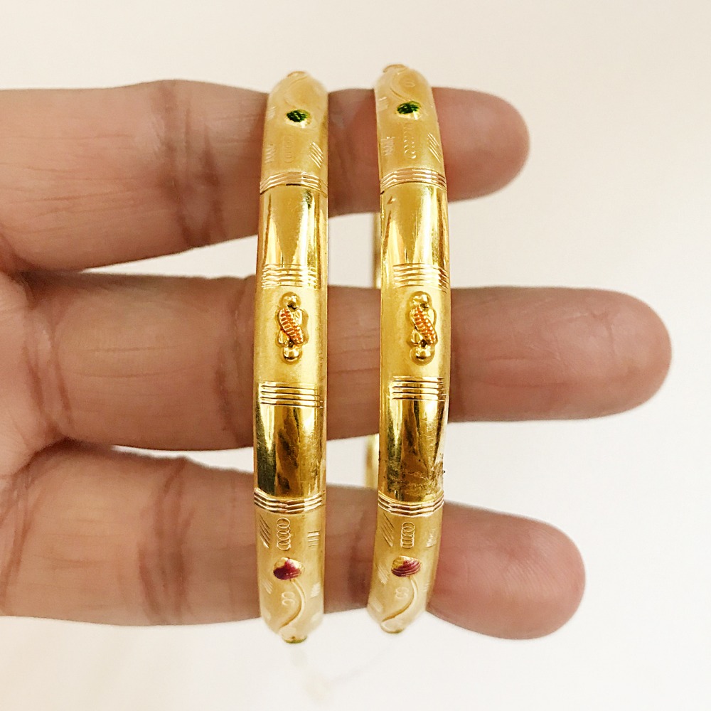 18 kt yellow gold handmade slip-on bracelet bangles 18 gms (2 pieces) - Image 2